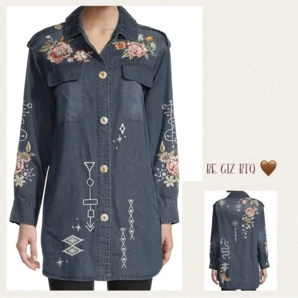 🔥🔥NWT Johnny Was Umoya Oversized Denim Blue With Floral Embroidery Jacket Large - Picture 3 of 14